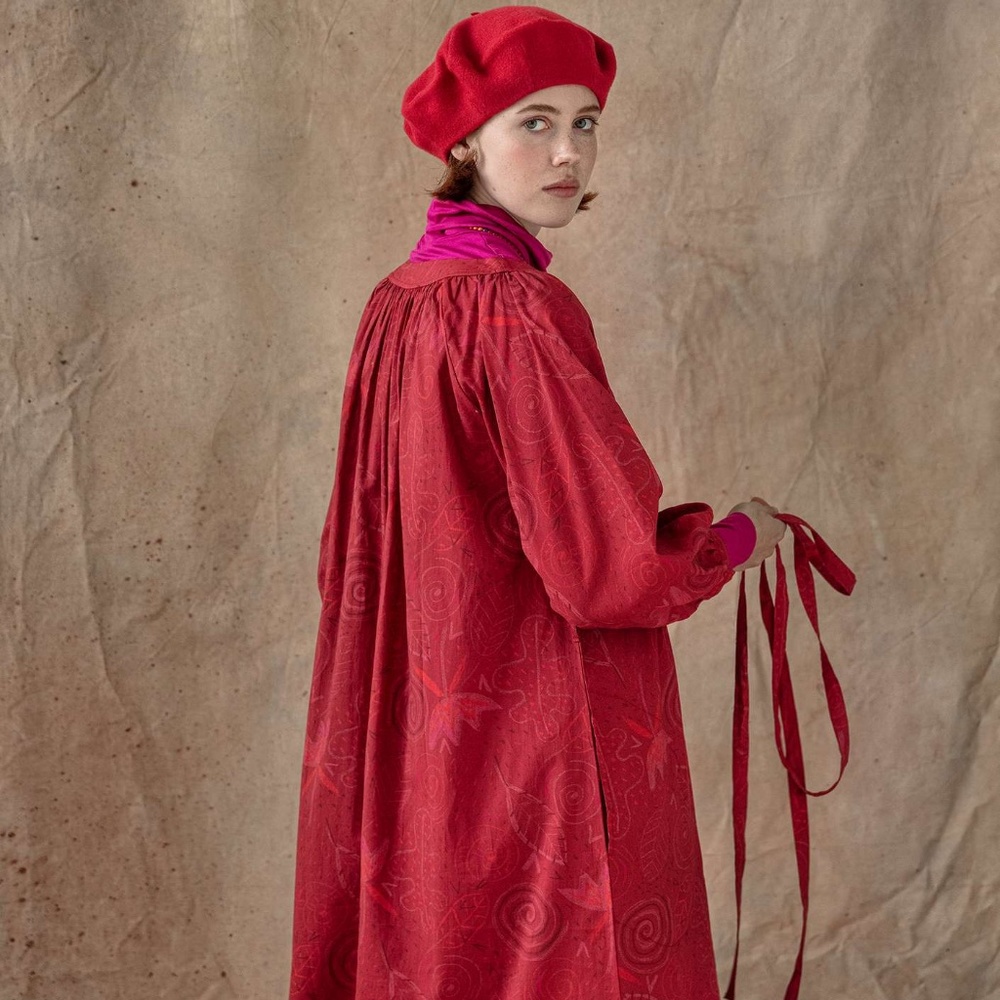 Gudrun Sjoden Red Midi Dress with Subtle Pattern